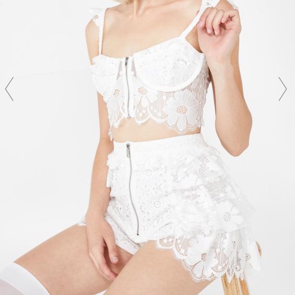 For Love & Lemons Las Palmas Lace Frills Ruffles side Shorts Skort S